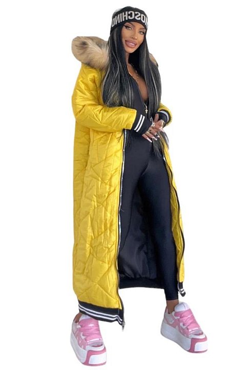 Long down jacket with eco fur