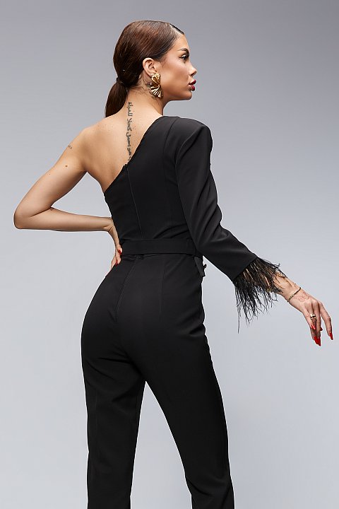 One-piece jumpsuit with feathers