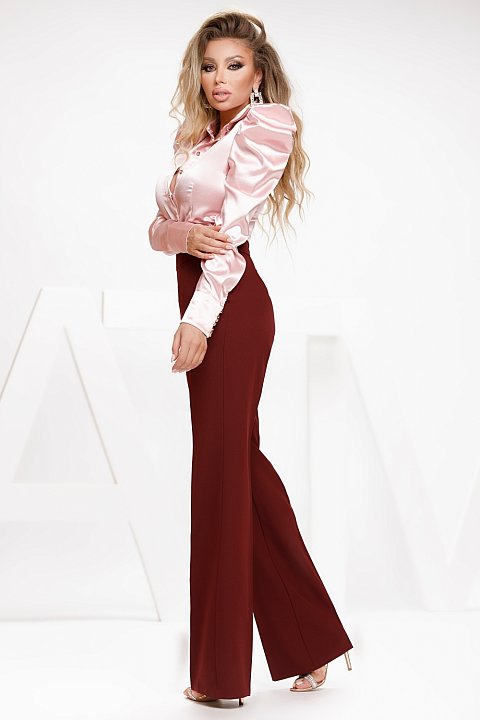 Flared trousers in burgundy cotton cady. 