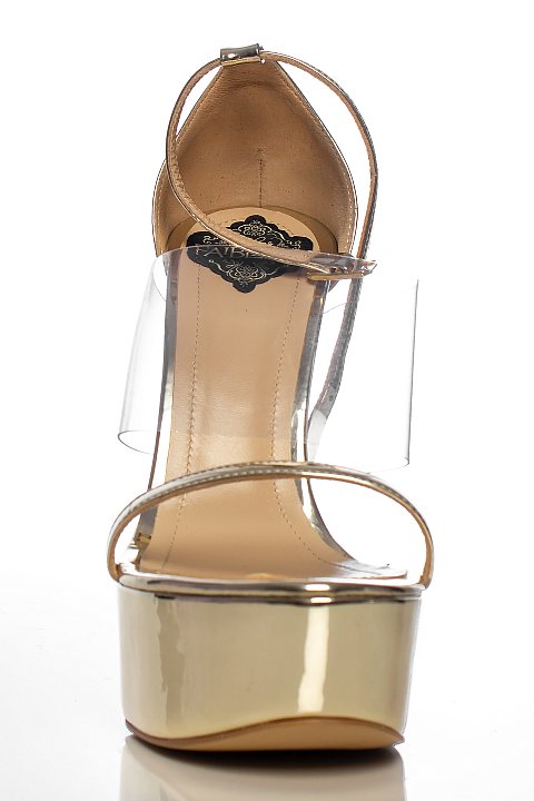 Sandalo oro in similpelle con laccetto a caviglia.
