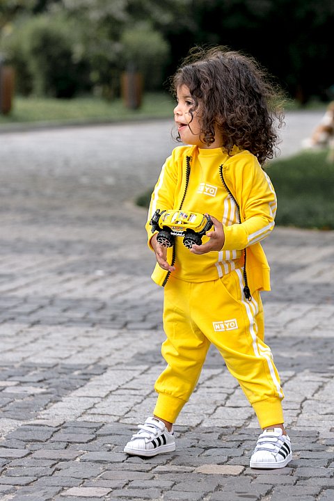 Sports Suit for Girl / boy yellow with white side bands. 