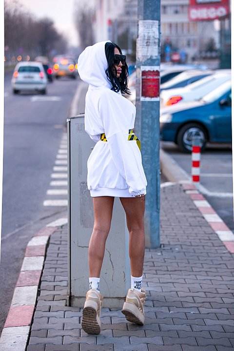 White sports dress with hood. 