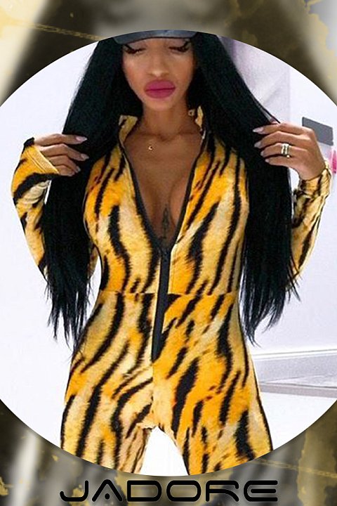 Animal print shaped one-piece suit.