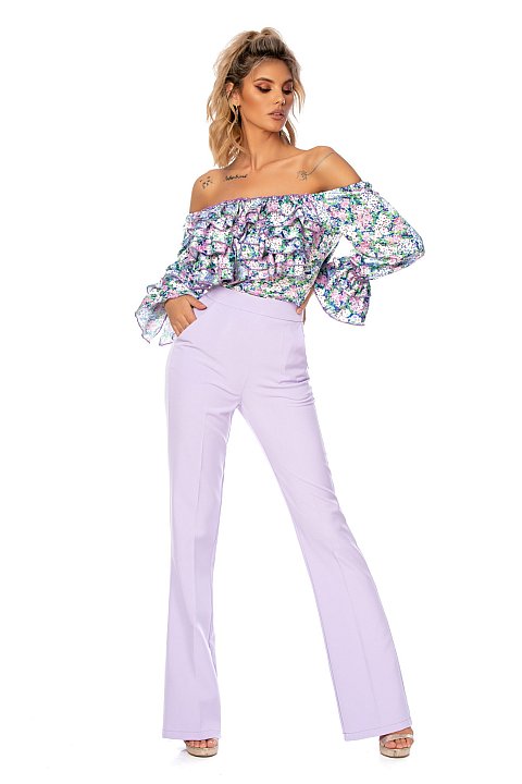 Flared trousers in lilac cady.