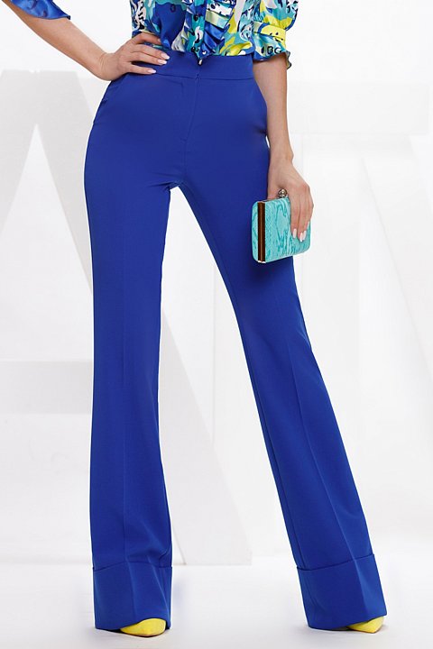 Flared royal blue cady trousers