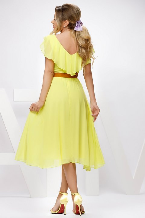 Yellow voile midi summer dress. 