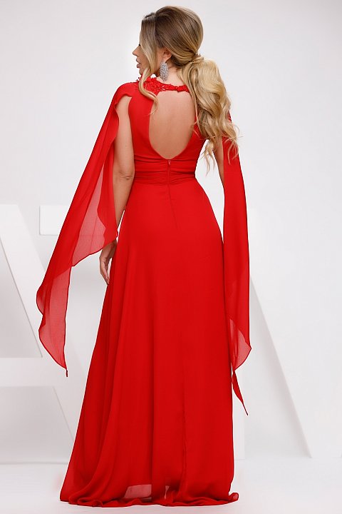 Red voile cocktail dress.