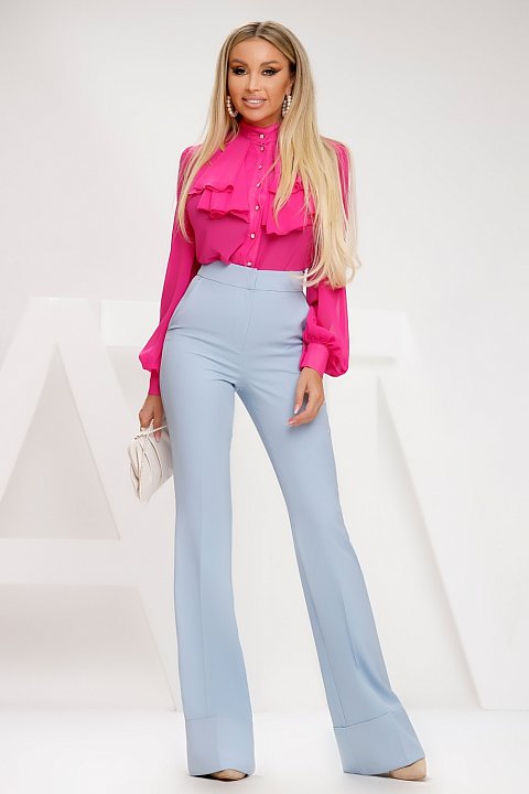 Flared trousers in sky blue cady. 