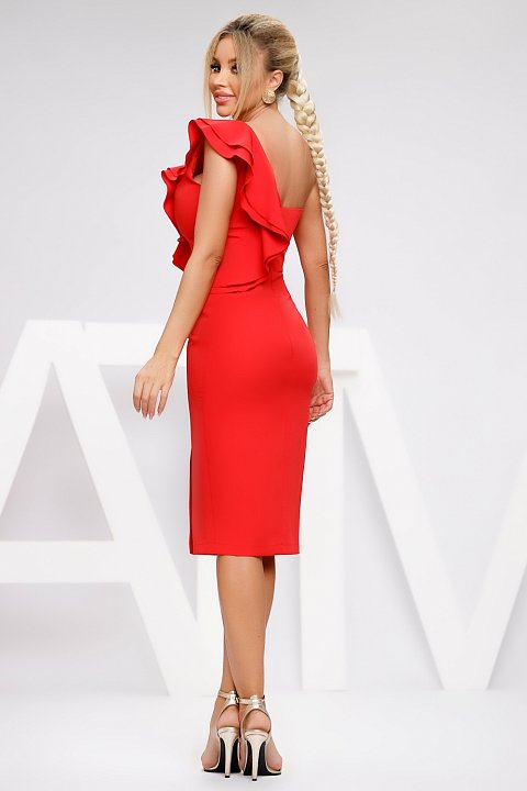Red cady one-shoulder sheath dress
